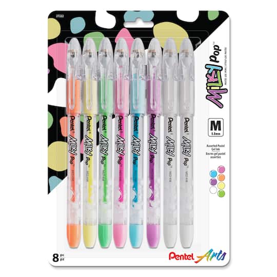 Pentel Arts Milky Pop 0.8mm Medium Line 8 Color Pastel Gel Pen Set